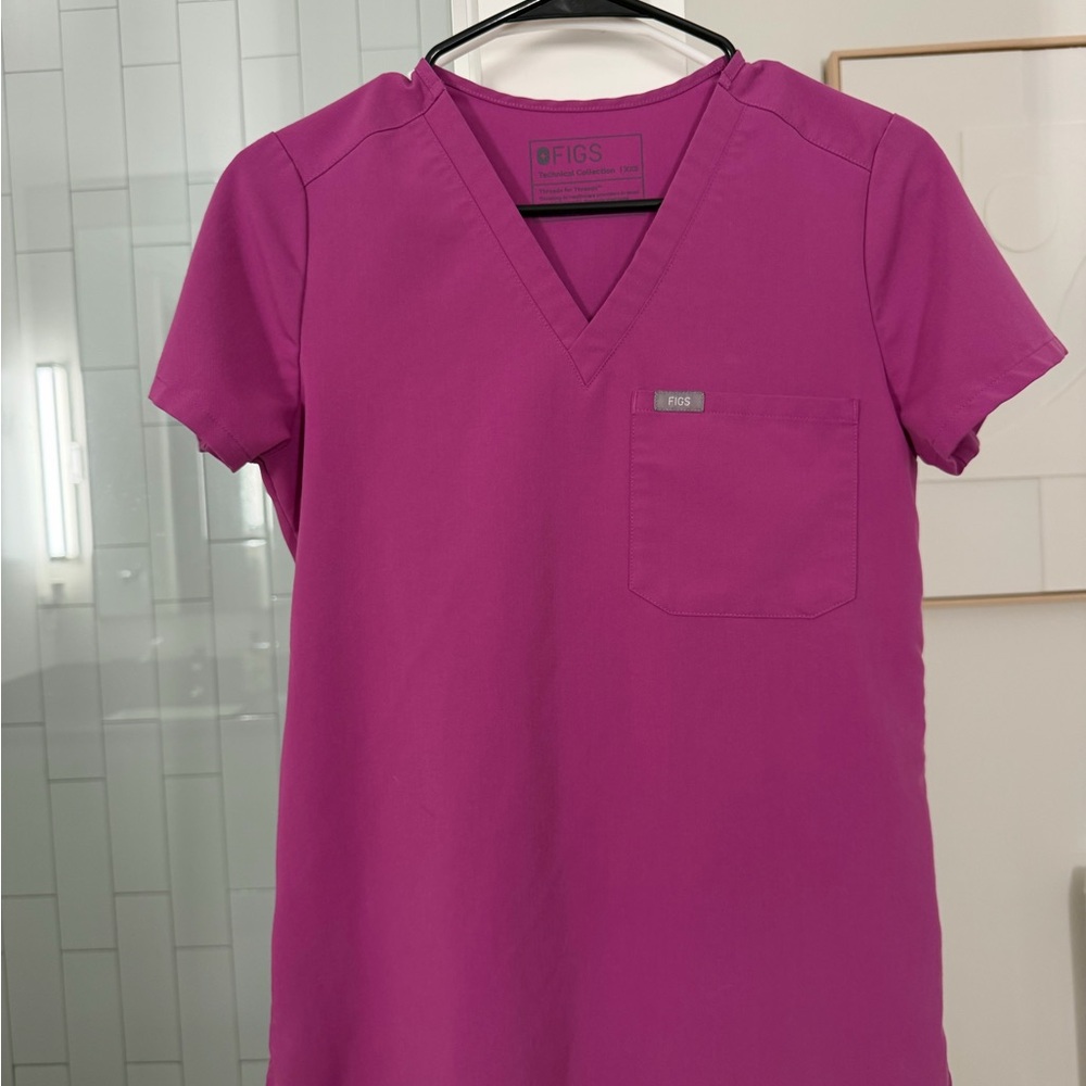Figs Fuchsia V-Neck Scrub Top